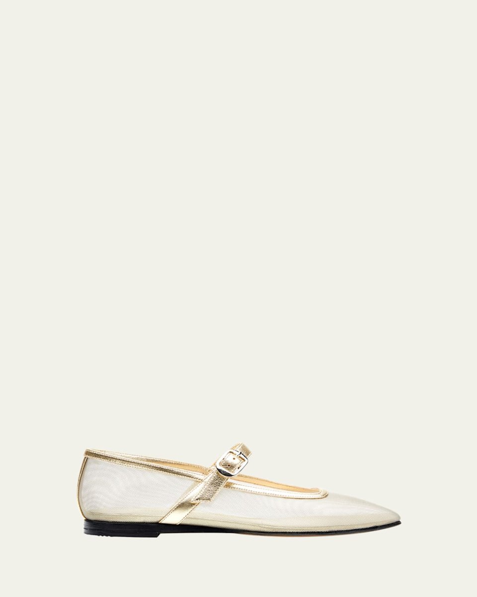 Mesh Metallic Mary Jane Ballerina Flats