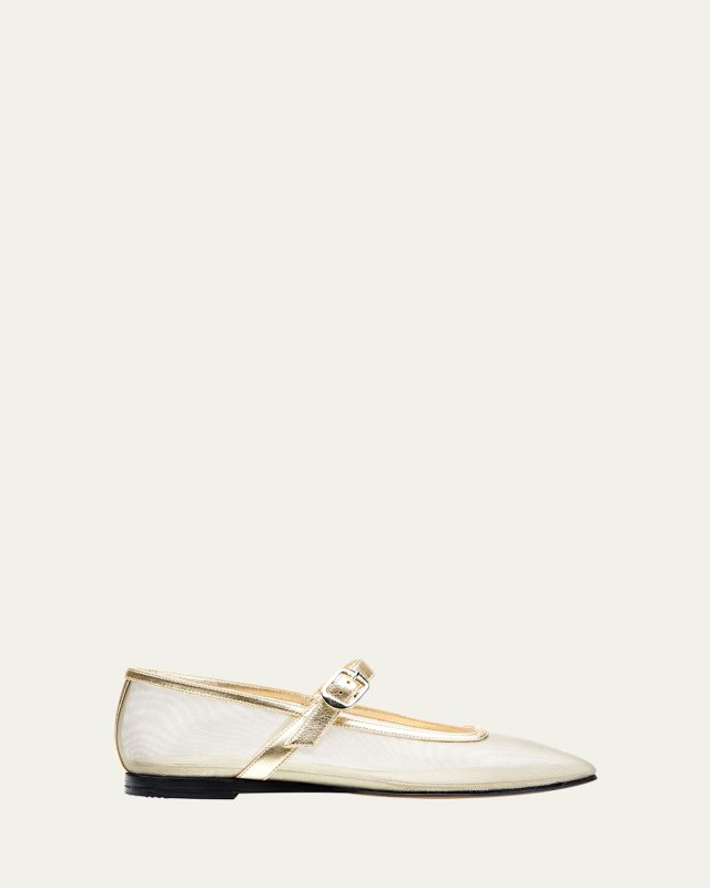 Mesh Metallic Mary Jane Ballerina Flats