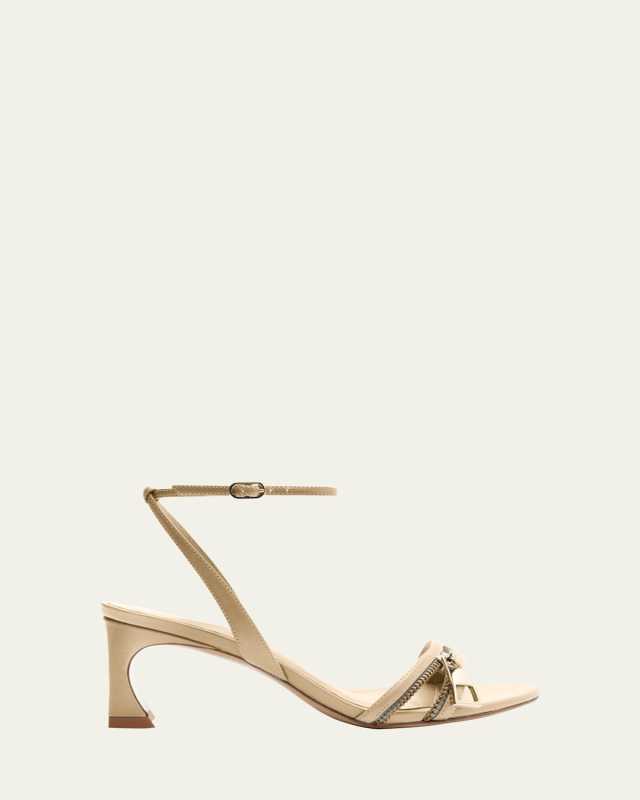 Zoe Leather Zipper Ankle-Strap Sandals