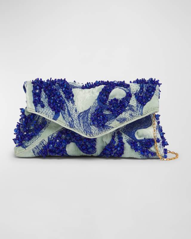 Beaded Leather Envelope Clutch Bag