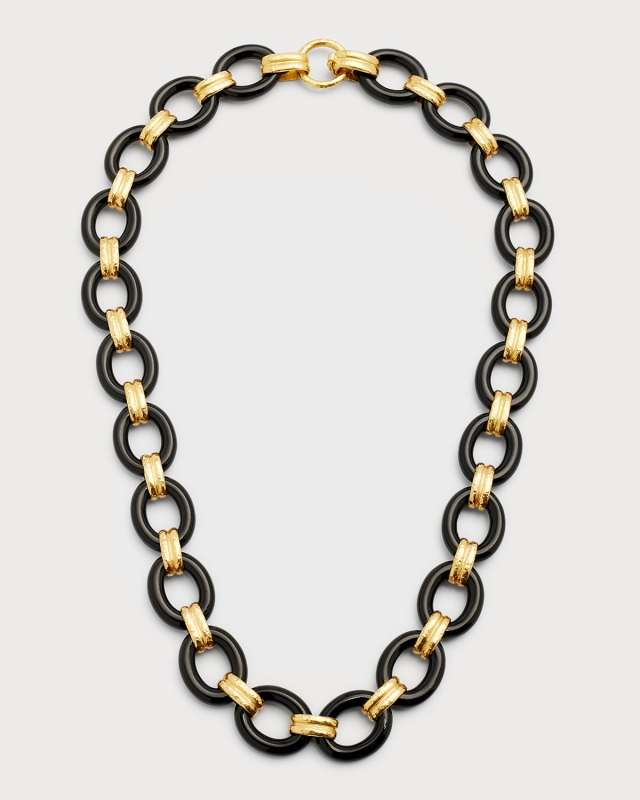 Black Jade and 19k Gold Necklace, 17"L