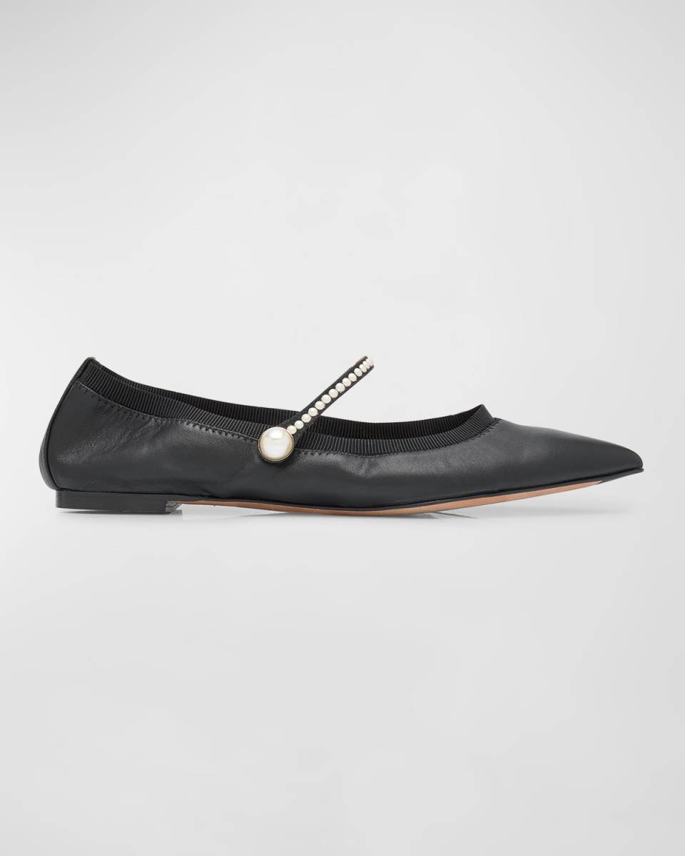 Romy Leather Pearly Mary Jane Ballerina Flats