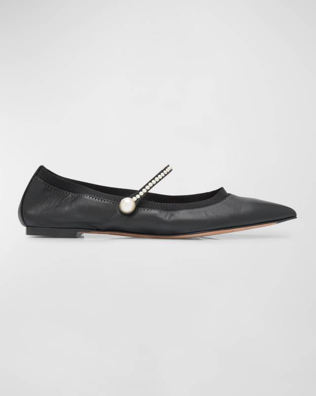 Romy Leather Pearly Mary Jane Ballerina Flats