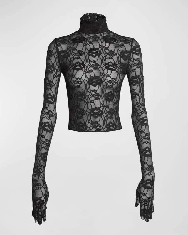 Floral Lace Gloved Long-Sleeve Top