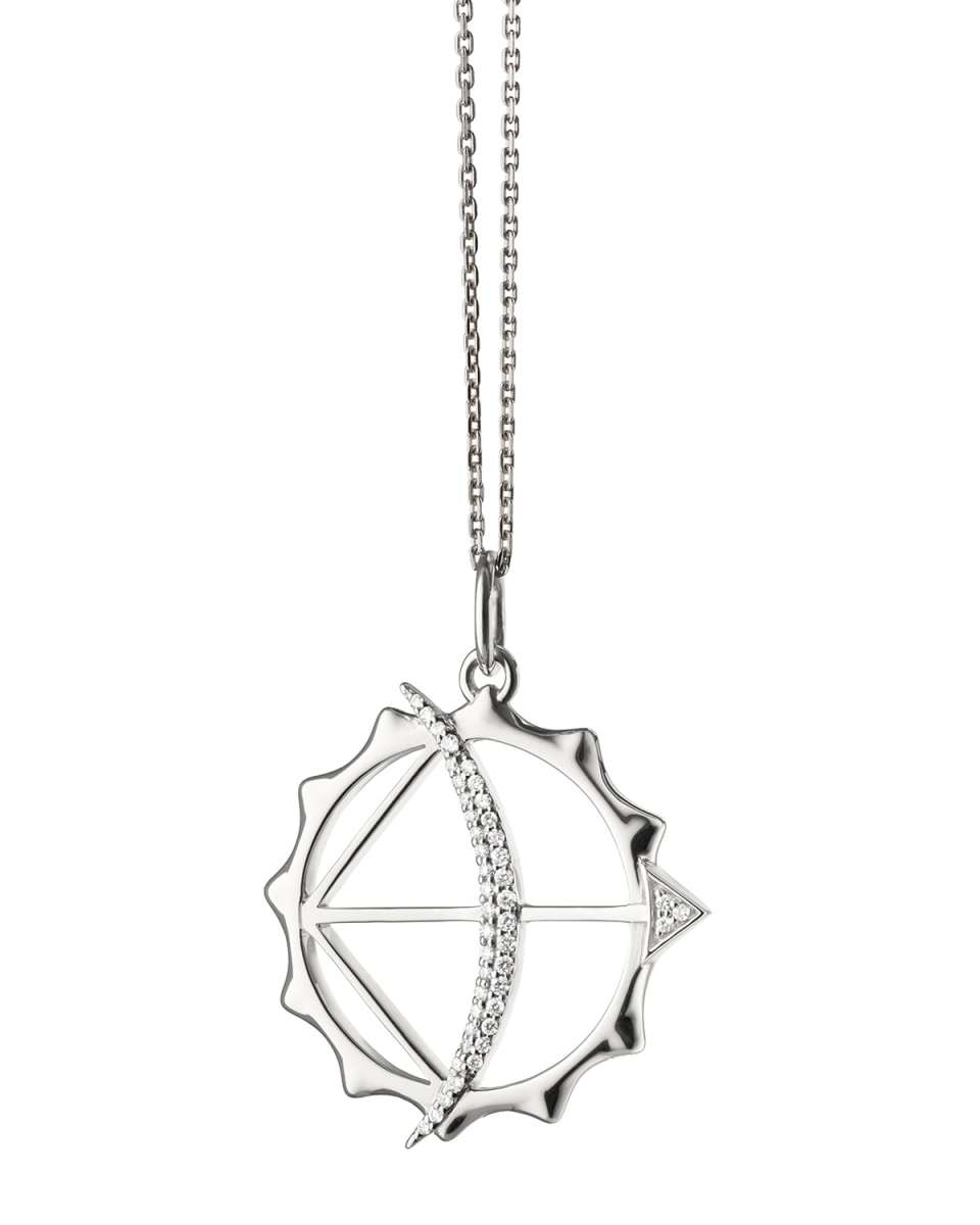Sterling Silver Large Apollo Strength Charm Necklace with White Sapphires