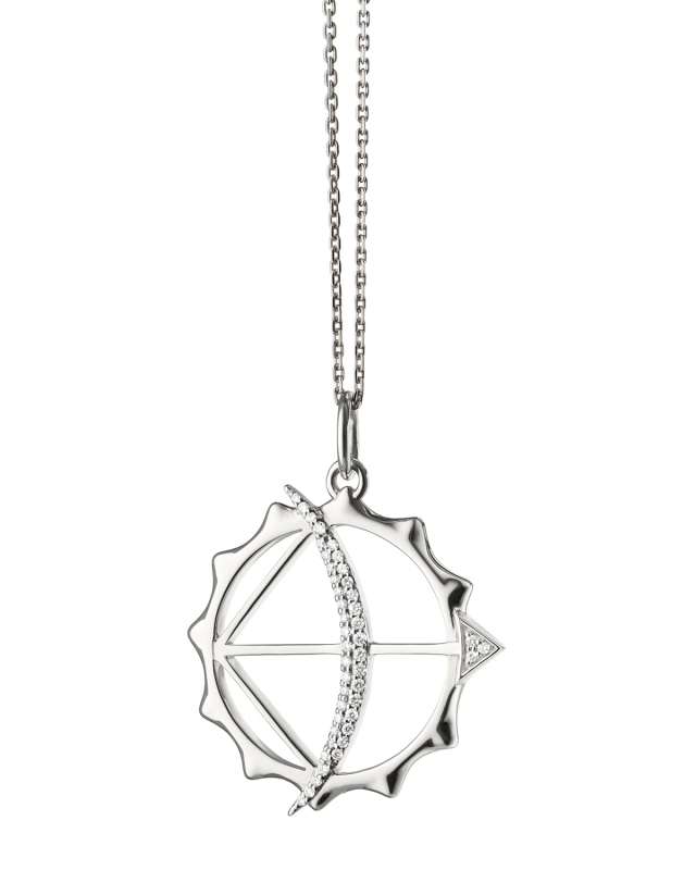 Sterling Silver Large Apollo Strength Charm Necklace with White Sapphires