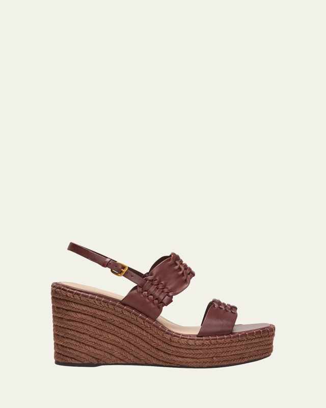 Riya Woven Leather Wedge Espadrilles