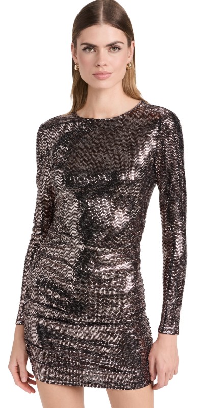 L'AGENCE Sunny Long Sleeve Mini Dress Black/Bronze Sequin
