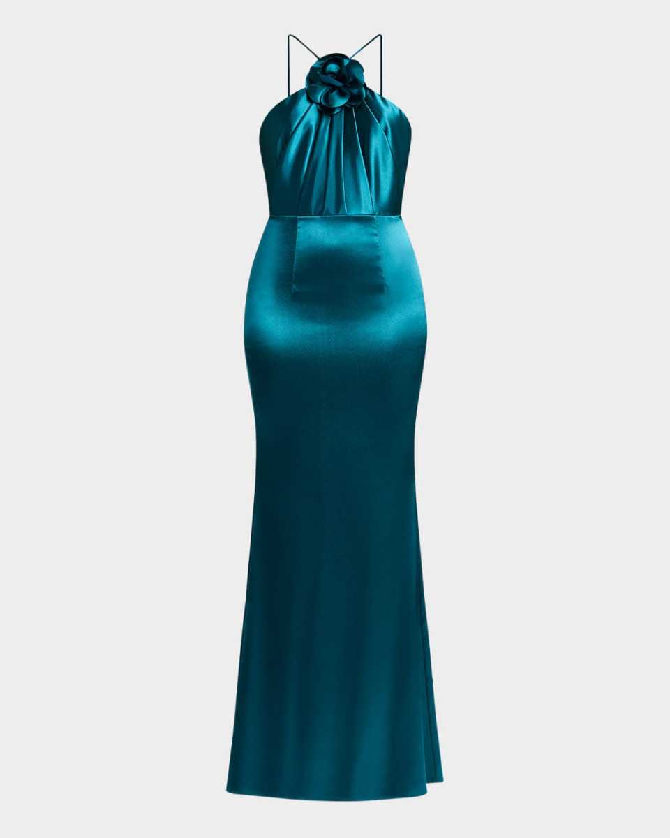 Pleated Satin Halter Gown