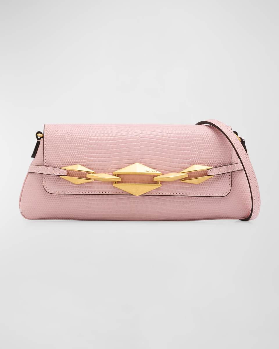 Small Diamond Lizard-Embossed Shoulder Bag