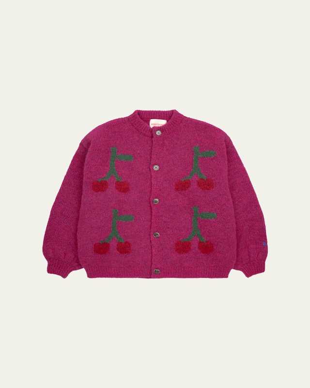 Girl's Cherry Intarsia Cardigan, Size 2-1