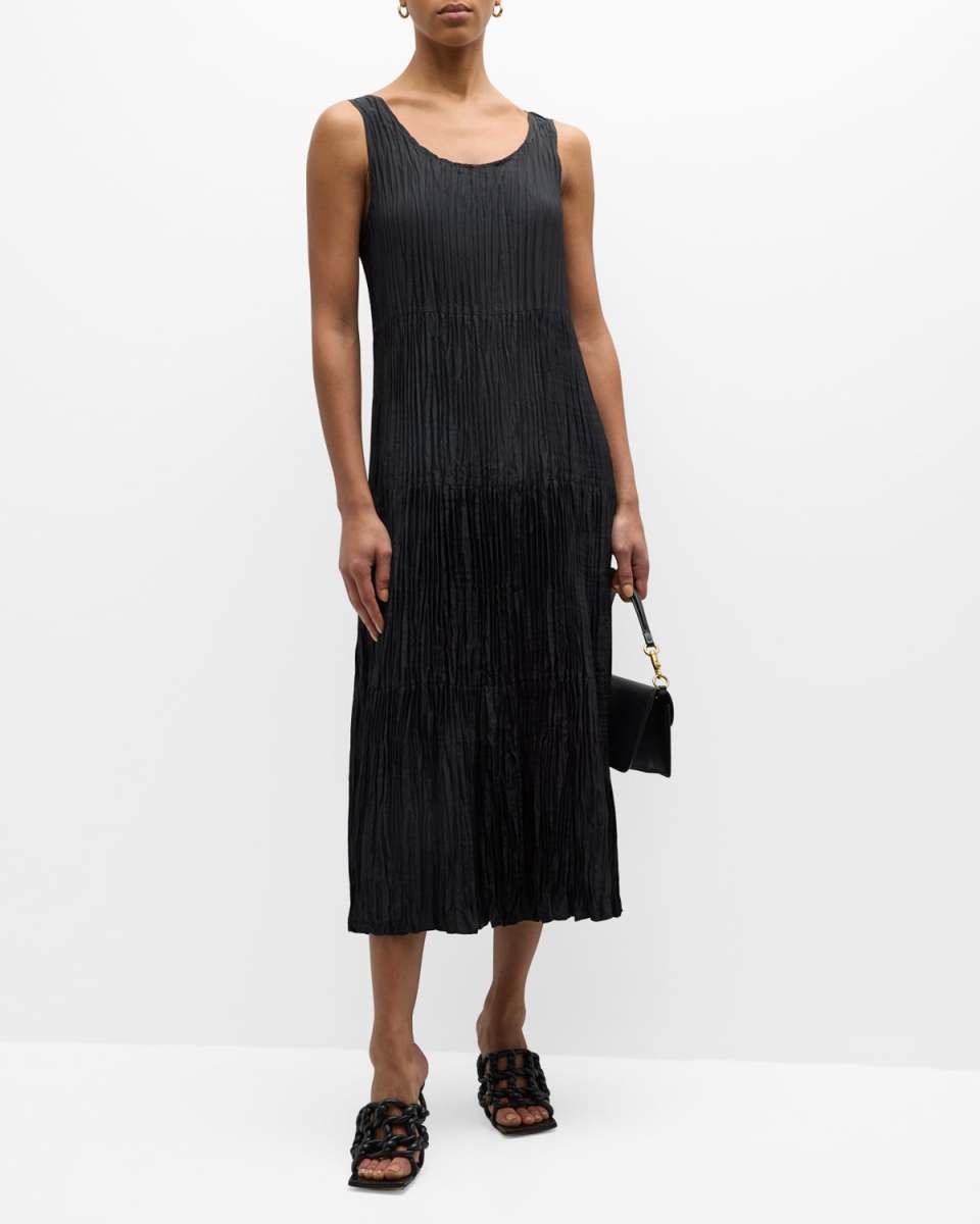 Tiered Sleeveless Crinkled Midi Dress