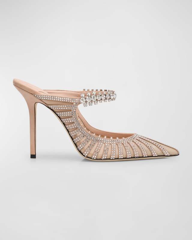 Bing Mesh Crystal-Strap Mule Pumps