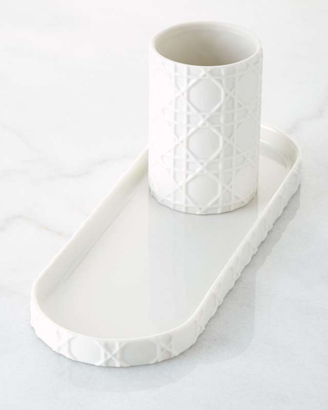 Cane Embossed Porcelain Vanity Tray
