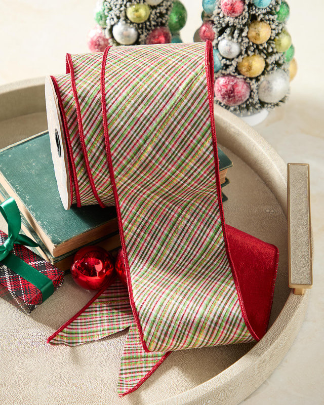Dupion Glitter Archer Diagonal Classic Plaid Ribbon, 4" x 10 Yards