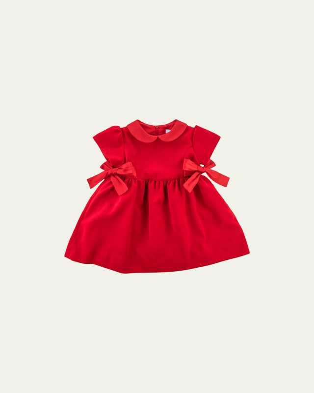Girl's Velvet Dress W/ Silk Bows, Size 2-