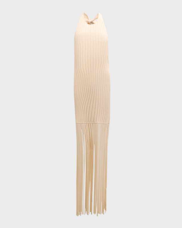 Junjo Fringe Knit Backless Halter Maxi Dress