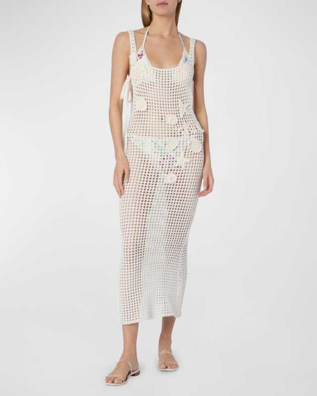 Seashells Crochet-Knit Midi Dress