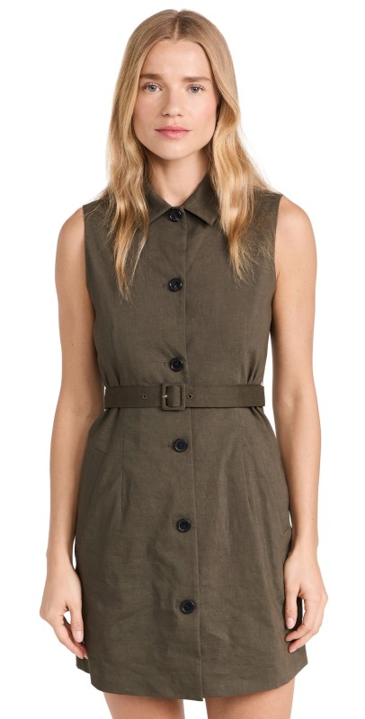 Theory Belted Military Dress Dark Olive