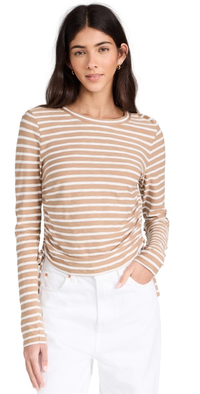 Veronica Beard Jean Travis Top Off White/Khaki Stripe