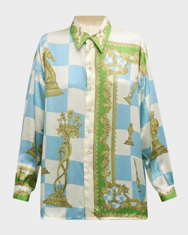 Checkmate Silk Satin Sandwashed Shirt