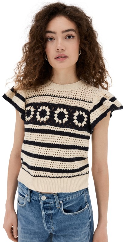 RAILS Penelope Sweater Oat Navy Crochet Stripe