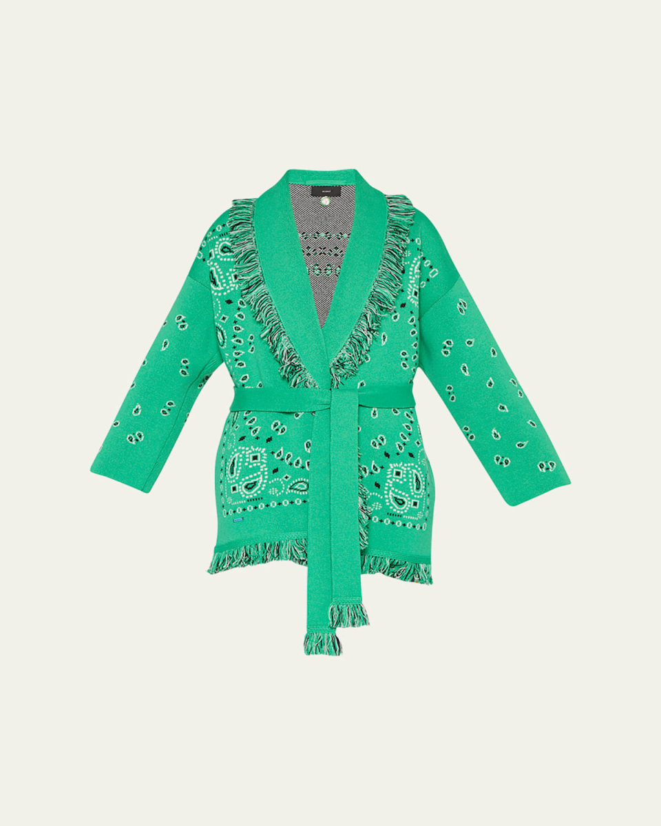 Jacquard Bandana Fringe Belted Cardigan
