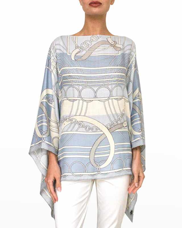 Printed Cashmere-Blend Scarf Poncho