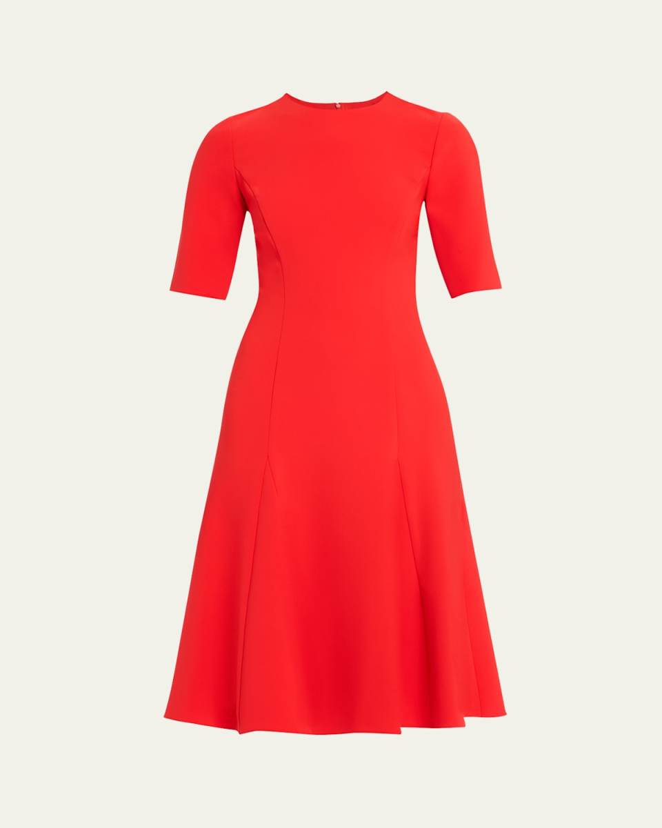 Godet Midi Dress with Front Seam Detail