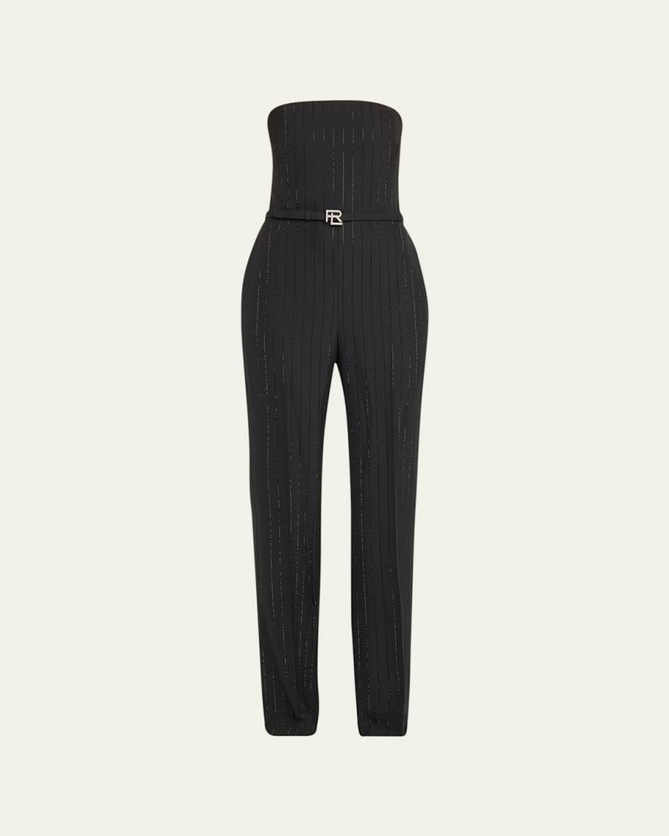 Markus Pinstripe Belted Strapless Jumpsuit