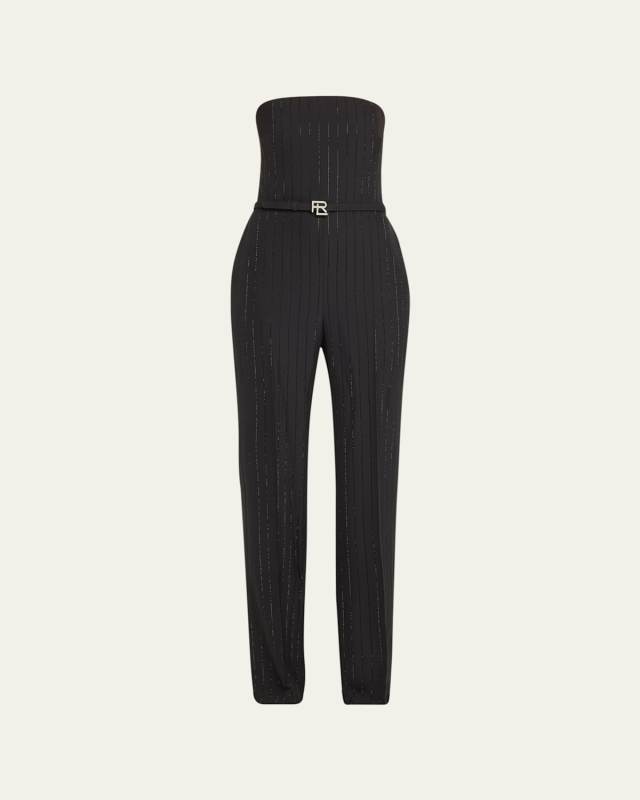 Markus Pinstripe Belted Strapless Jumpsuit