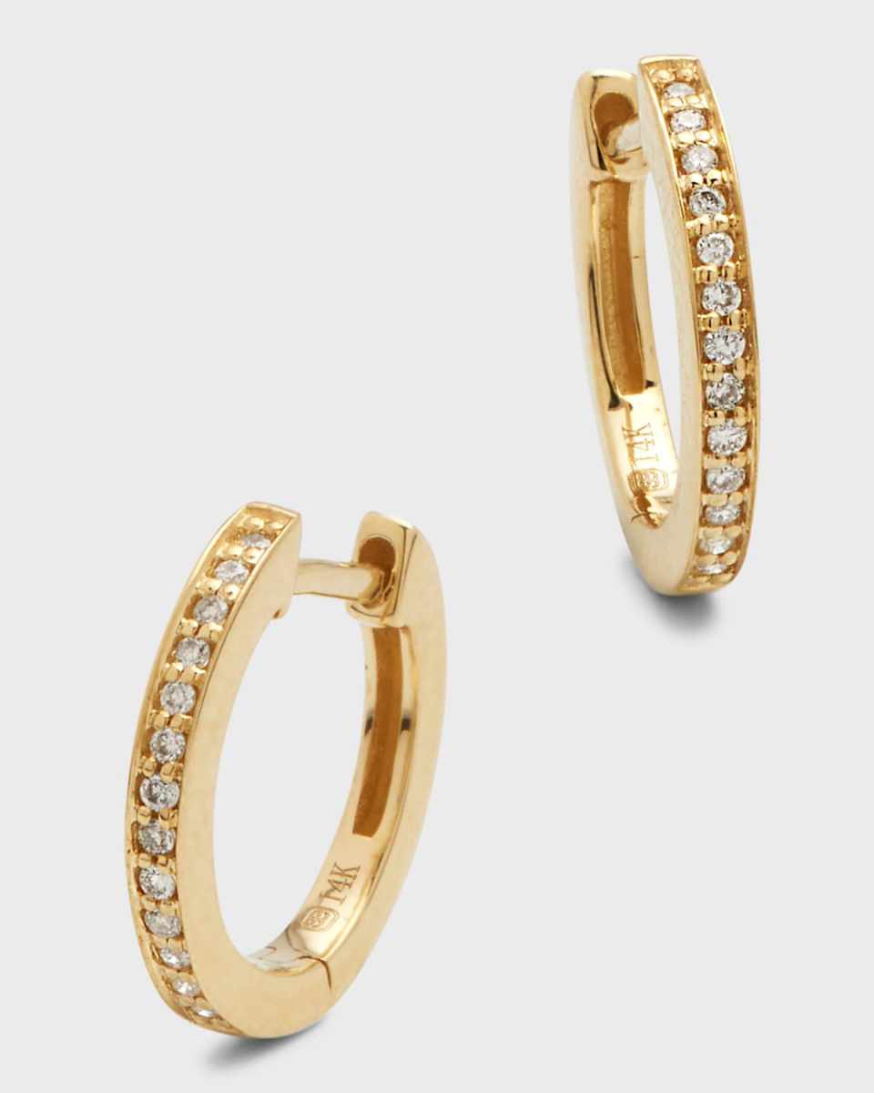 14k Diamond Small Huggie Hoop Earrings