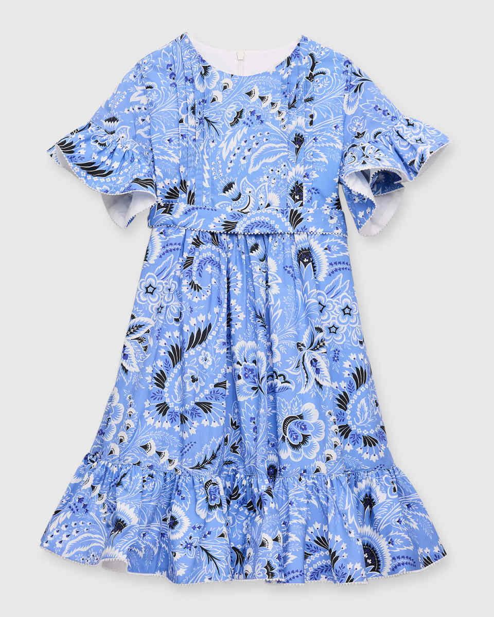 Girl's Belted Paisley Cotton Dress, Size 6-10
