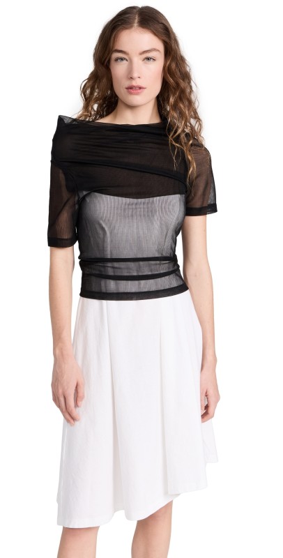 MM6aisonargiela Sheer Rib & Jersey Dress Black/White