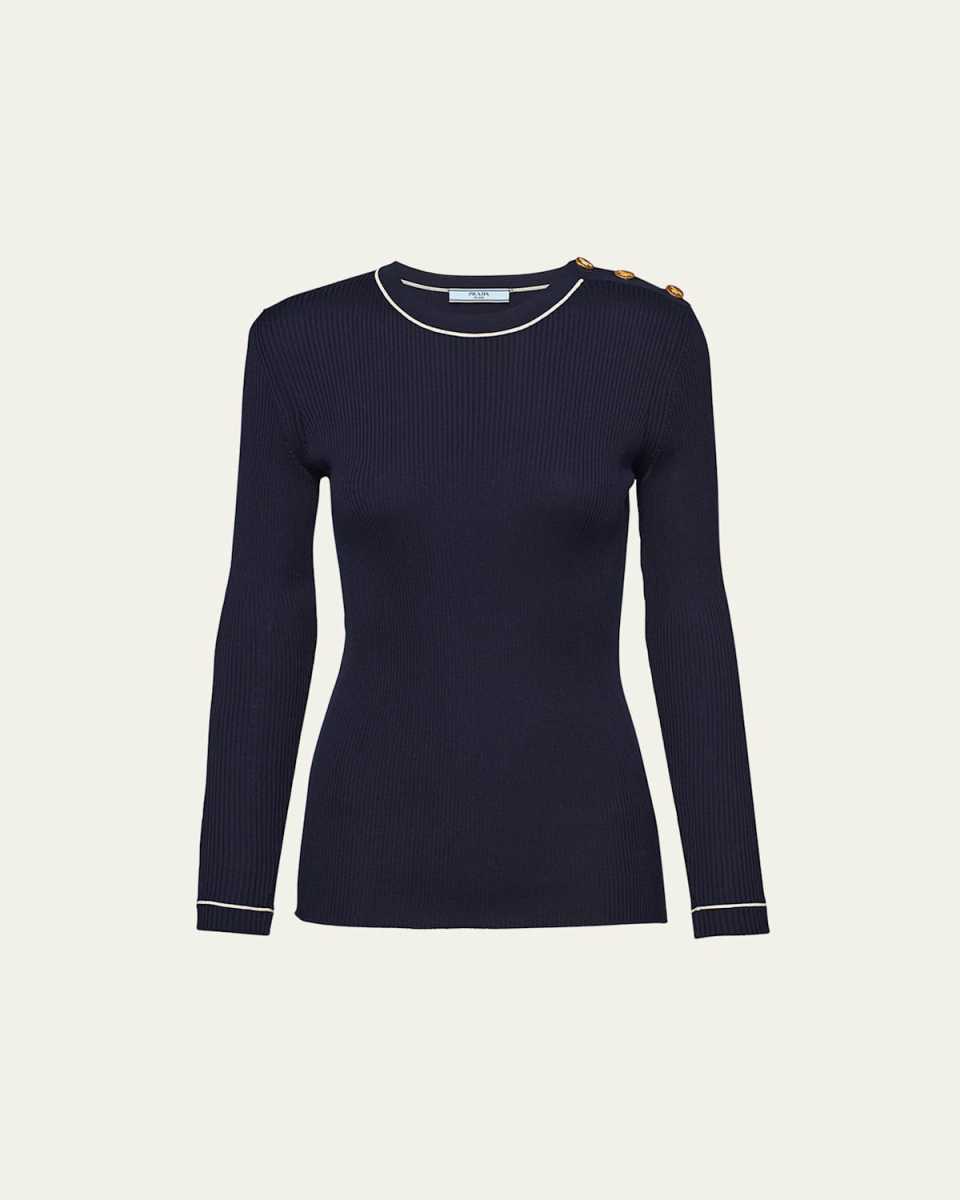 Silk Knit Top with Shoulder Buttons
