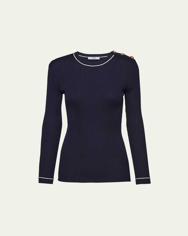 Silk Knit Top with Shoulder Buttons