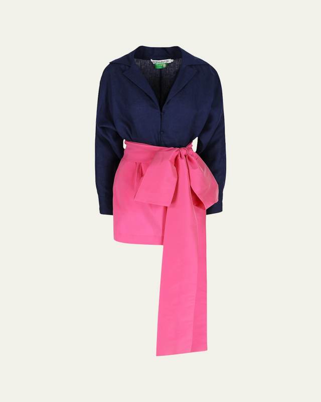 Claire Colorblock Bow Mini Linen Dress