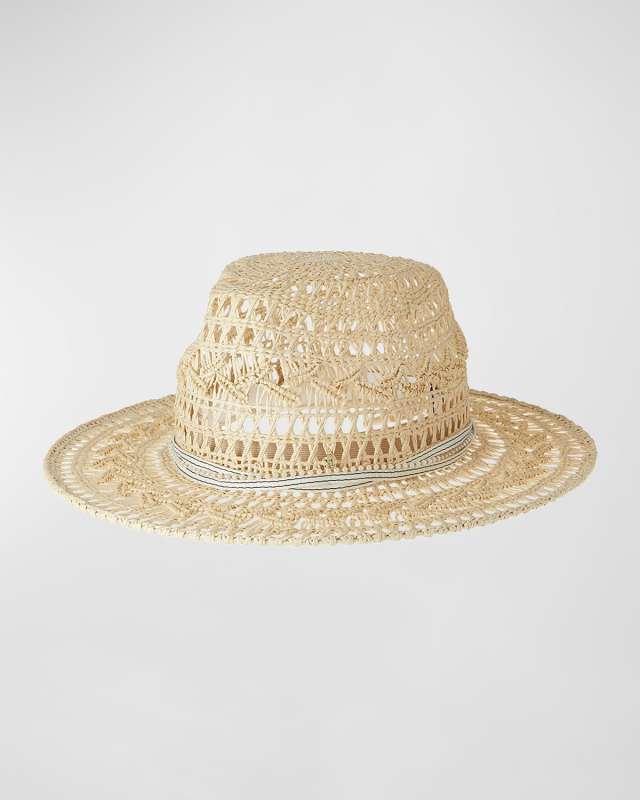 Kyra Cannage Straw Fedora With Striped Ban