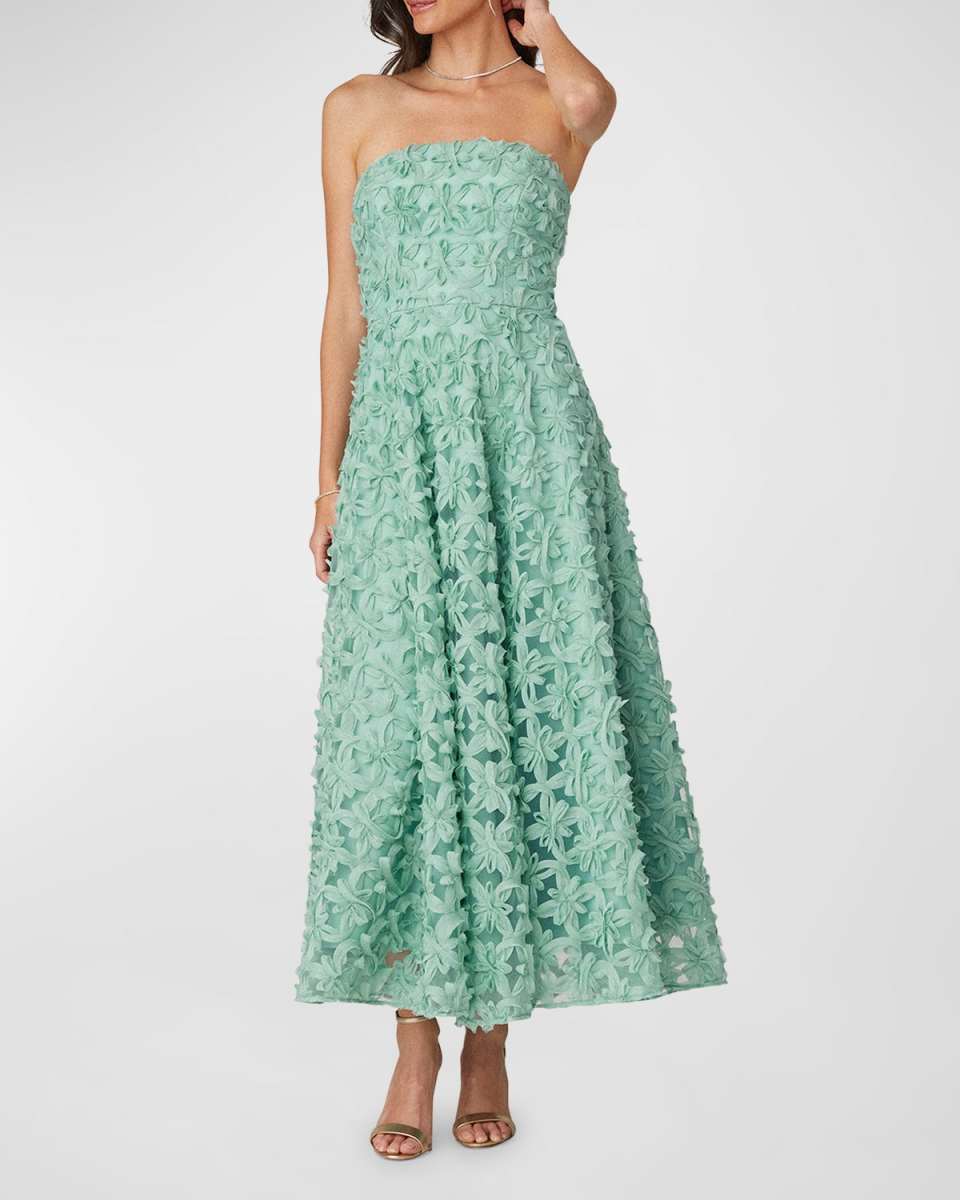 Strapless Floral Applique Maxi Dress