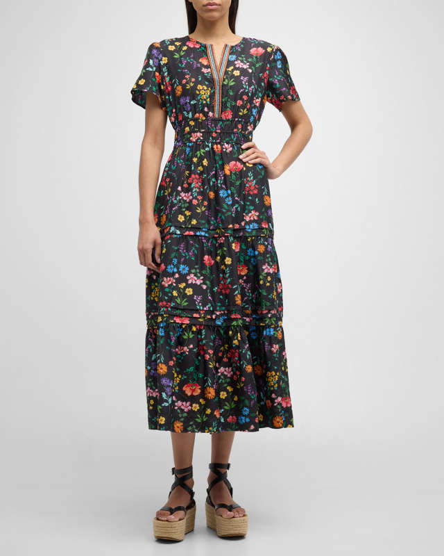 Harper Tiered Floral-Print Silk Midi Dress
