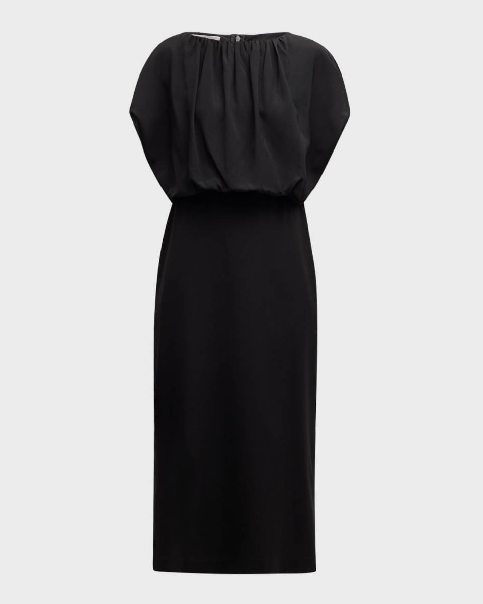 Split-Sleeve Blouson Midi Dress