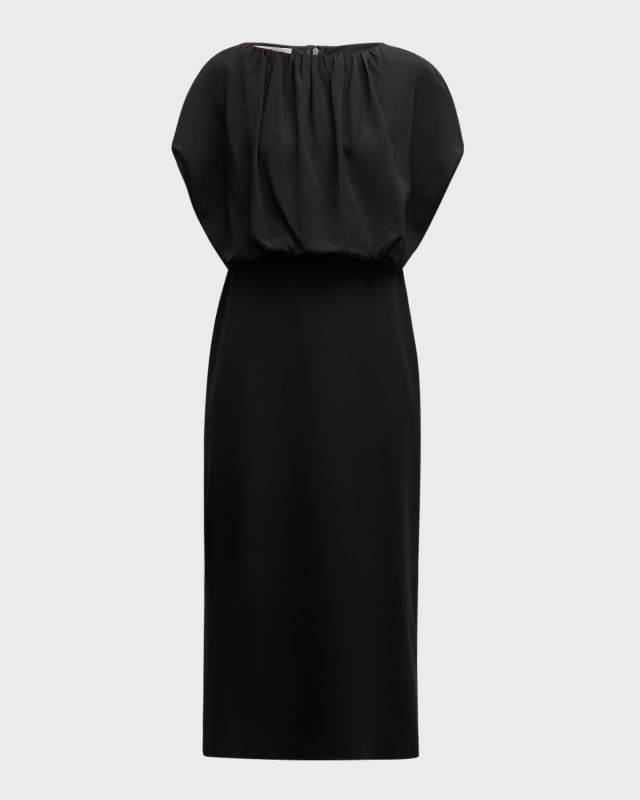 Split-Sleeve Blouson Midi Dress