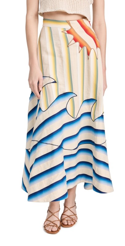 Rosie Assoulin Ocean Applique Skirt Green/Yellow