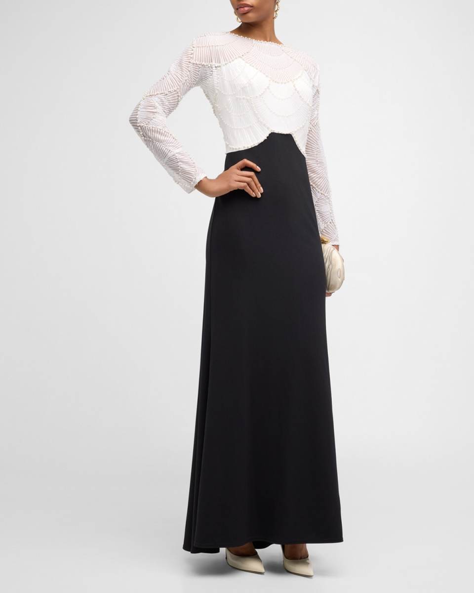 Two-Tone A-Line Bead & Sequin Gown