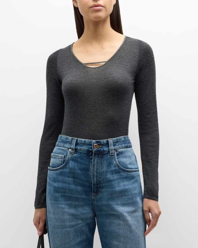 Cashmere and Silk Top with Monili Neckline