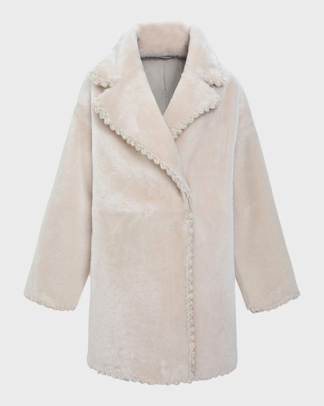 Reversible Lamb Shearling Jacket With Embroidered Trim