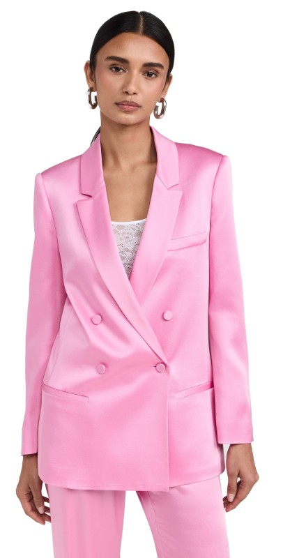 LAPOINTE Doubleface Satin Boxy Double Breasted Blazer Hibiscus