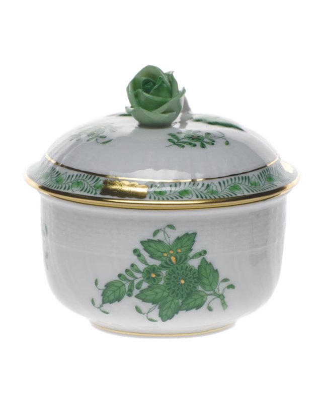 Chinese Bouquet Green Covered Sugar Dish with Rose