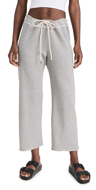 THE GREAT. The Wide Leg Cropped Sweatpants Varsity Grey