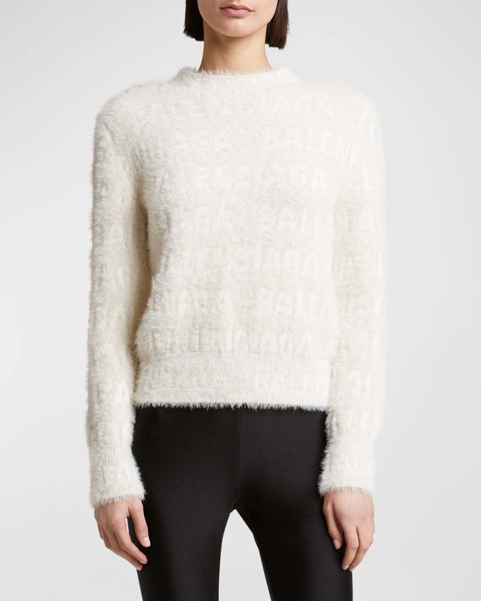 Furry All Over Mock-Neck Logo Sweater